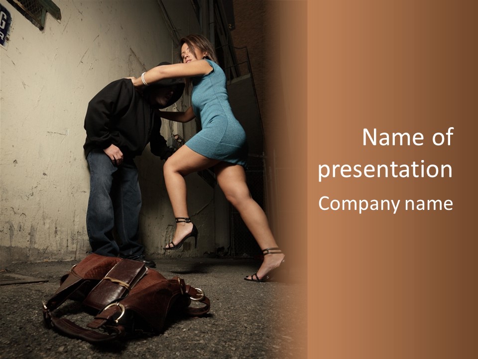 Woman Beating Up The Assailant PowerPoint Template