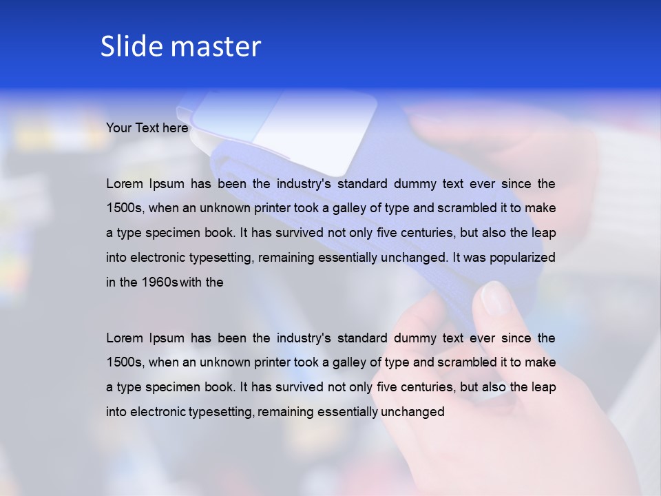 In Shop Hands Hold Socks With Space For Text PowerPoint Template