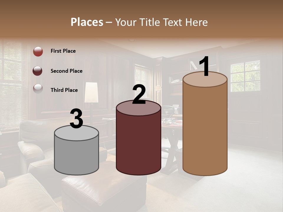 A Home Office With A Leather Chair And A Desk PowerPoint Template