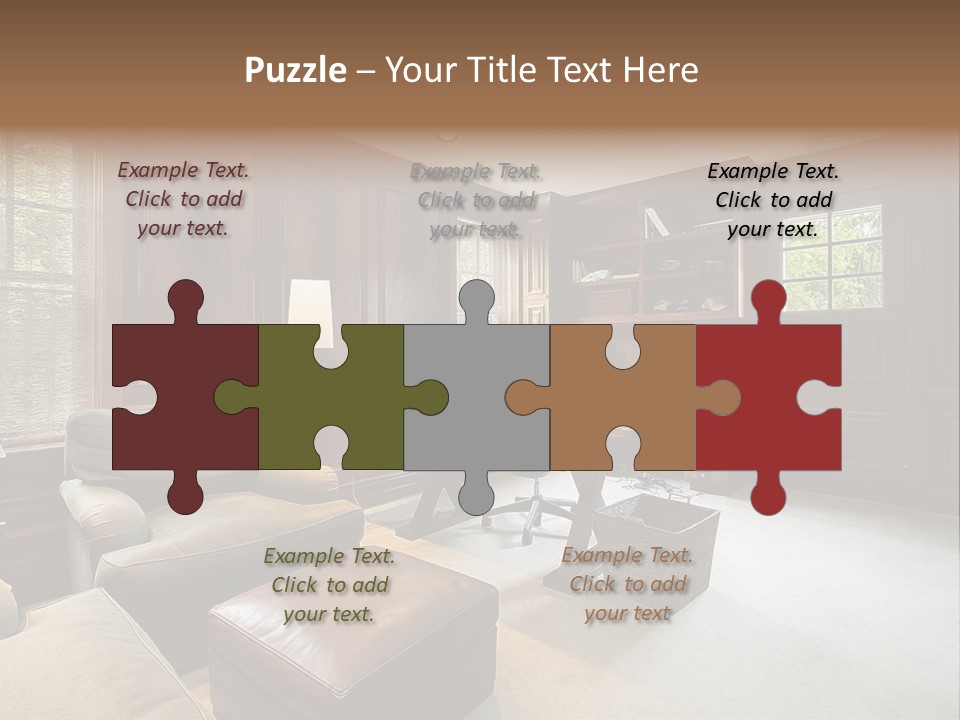 A Home Office With A Leather Chair And A Desk PowerPoint Template