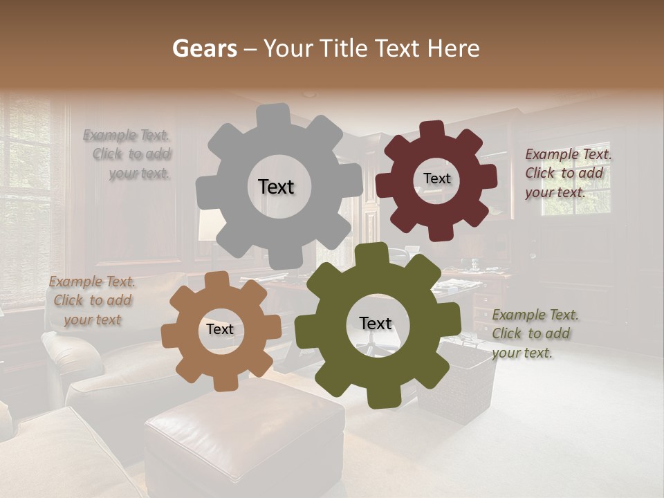 A Home Office With A Leather Chair And A Desk PowerPoint Template