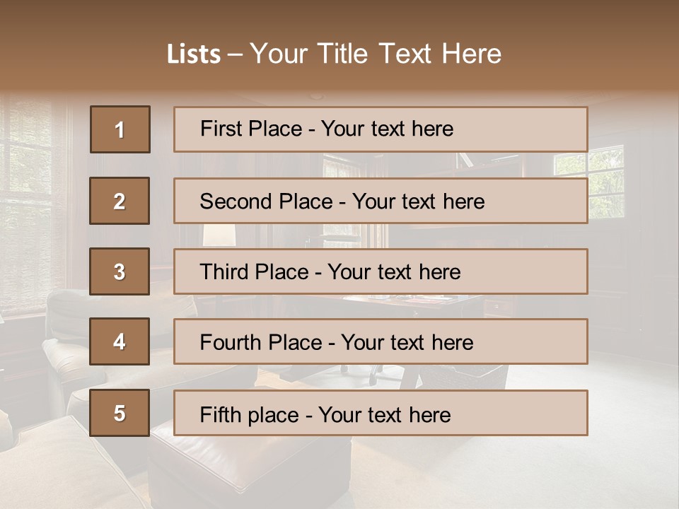 A Home Office With A Leather Chair And A Desk PowerPoint Template
