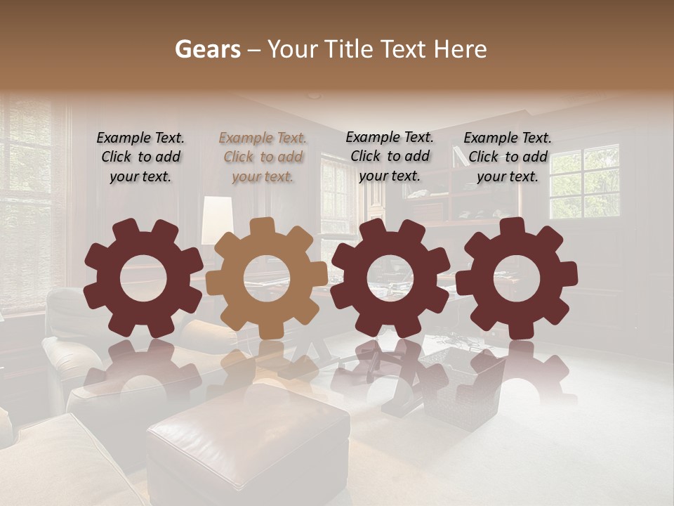 A Home Office With A Leather Chair And A Desk PowerPoint Template