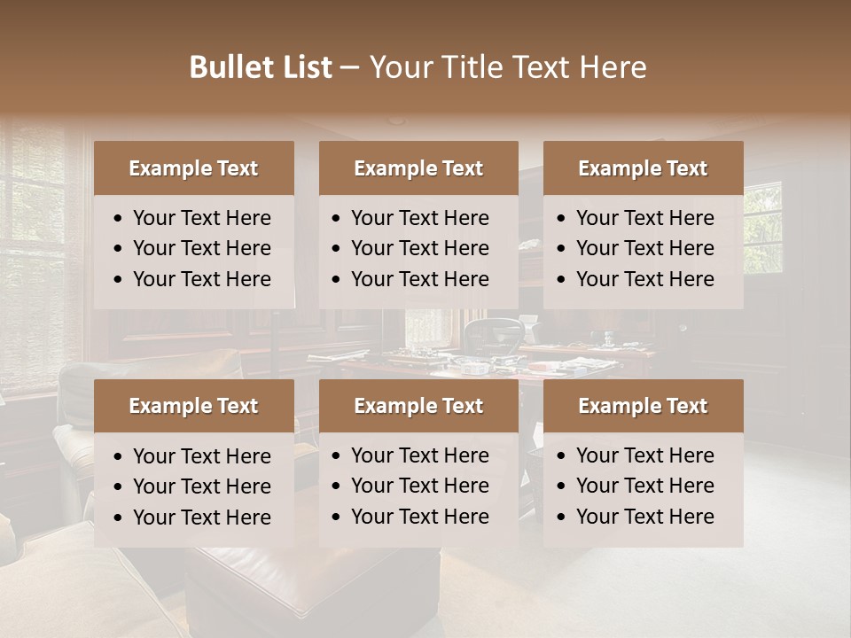 A Home Office With A Leather Chair And A Desk PowerPoint Template