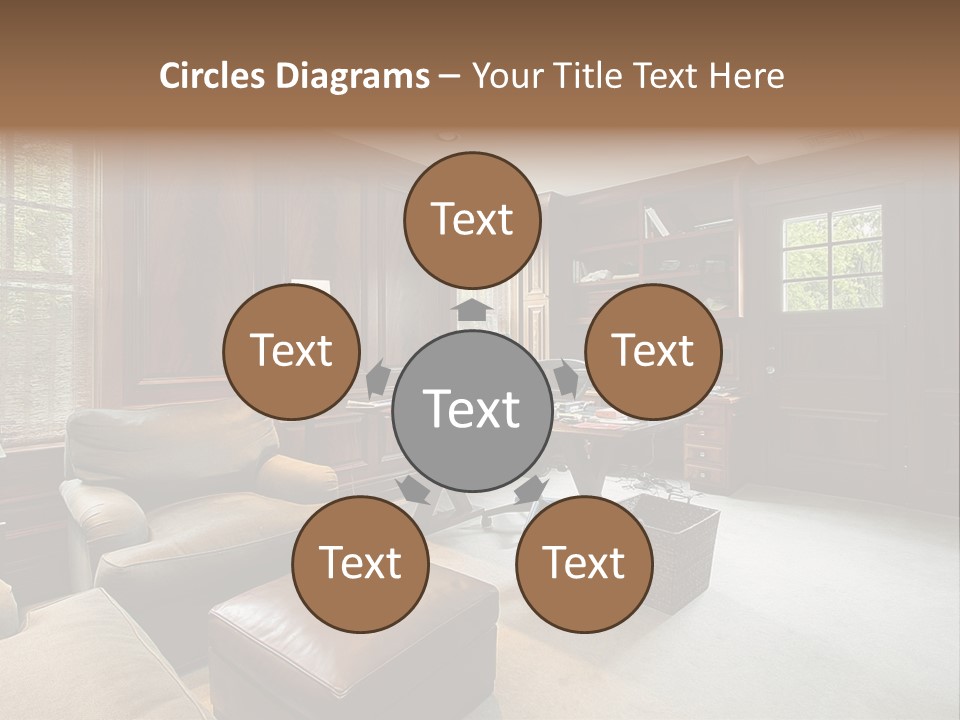 A Home Office With A Leather Chair And A Desk PowerPoint Template