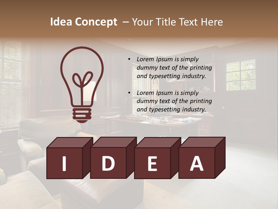 A Home Office With A Leather Chair And A Desk PowerPoint Template