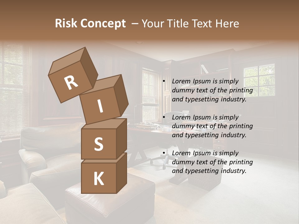 A Home Office With A Leather Chair And A Desk PowerPoint Template