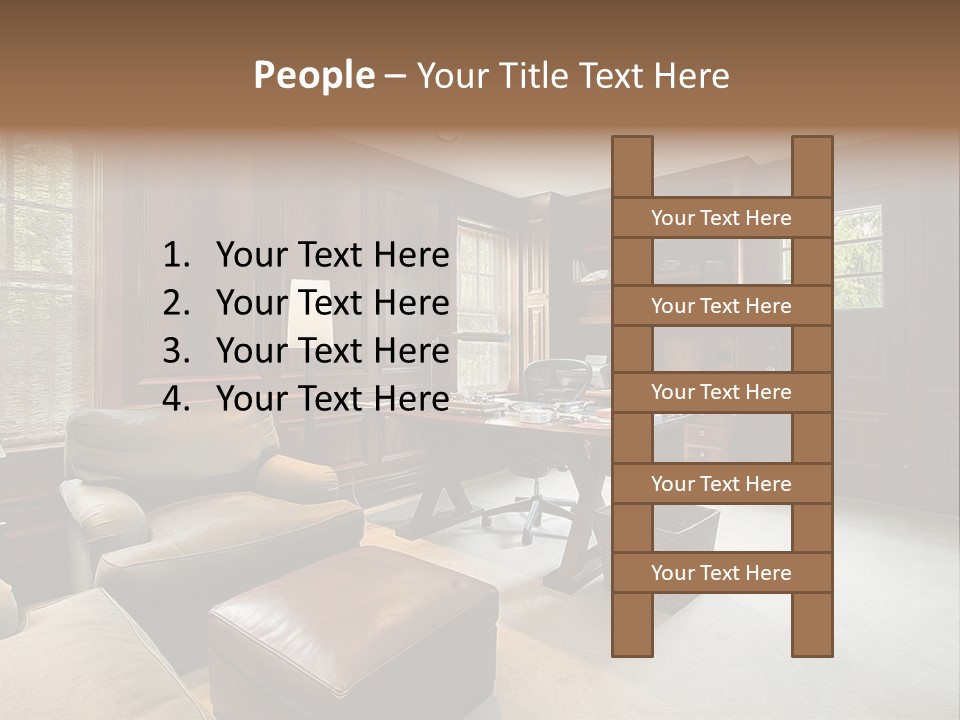 A Home Office With A Leather Chair And A Desk PowerPoint Template