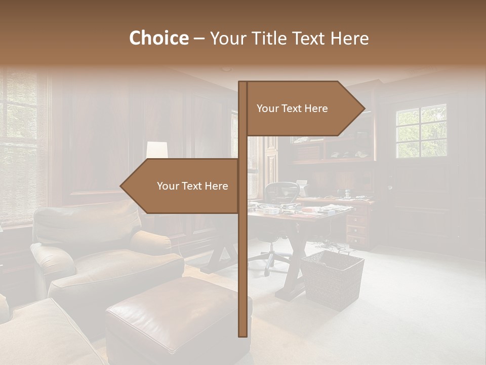 A Home Office With A Leather Chair And A Desk PowerPoint Template