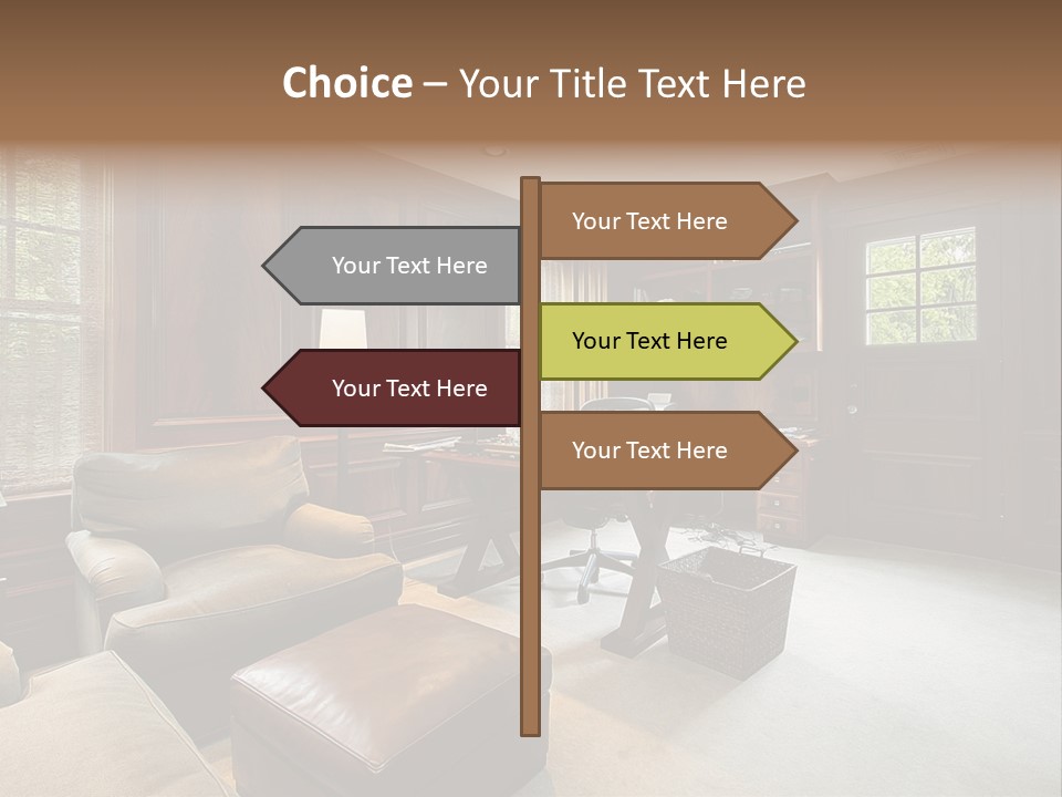 A Home Office With A Leather Chair And A Desk PowerPoint Template