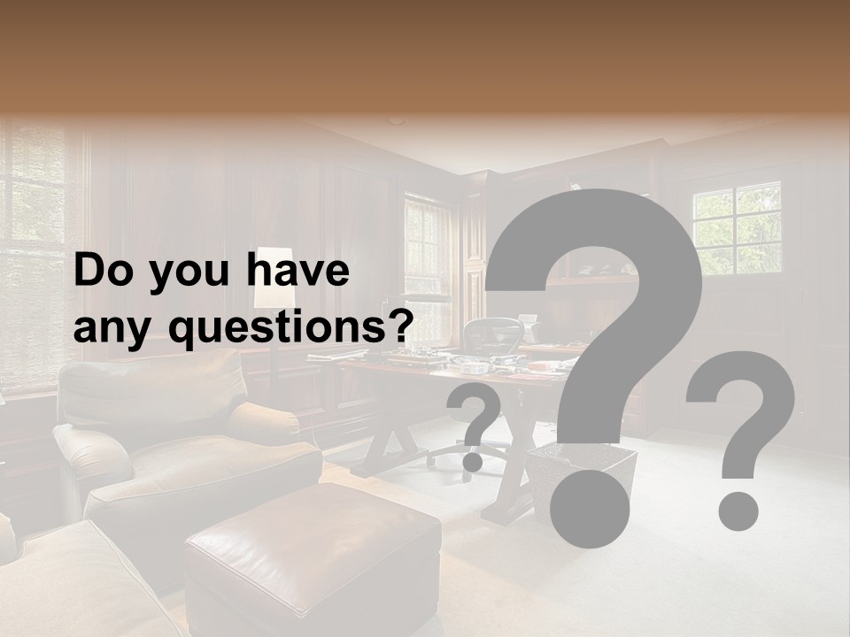 A Home Office With A Leather Chair And A Desk PowerPoint Template