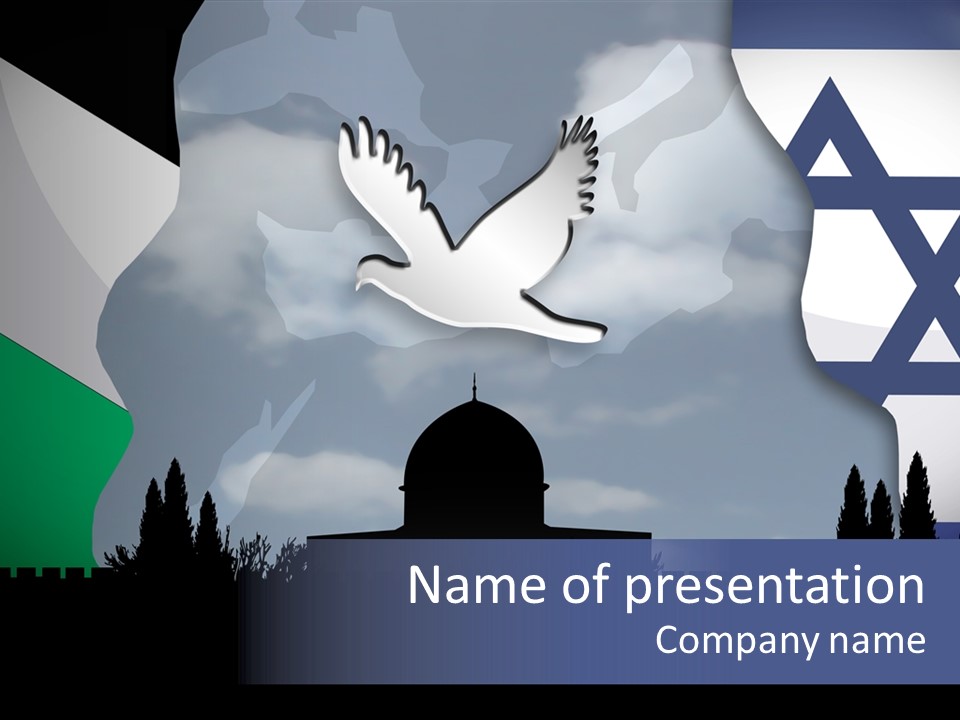 A Dove Flying Over A Building With A Flag Of Israel In The Background PowerPoint Template