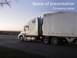 Sunrise Drive - Semi-Truck On The Road. PowerPoint Template