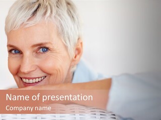 An Elderly Woman Smiling With Her Arms On Her Chest PowerPoint Template