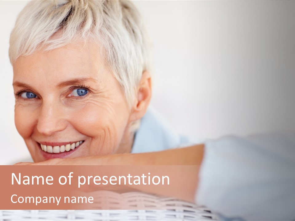 An Elderly Woman Smiling With Her Arms On Her Chest PowerPoint Template