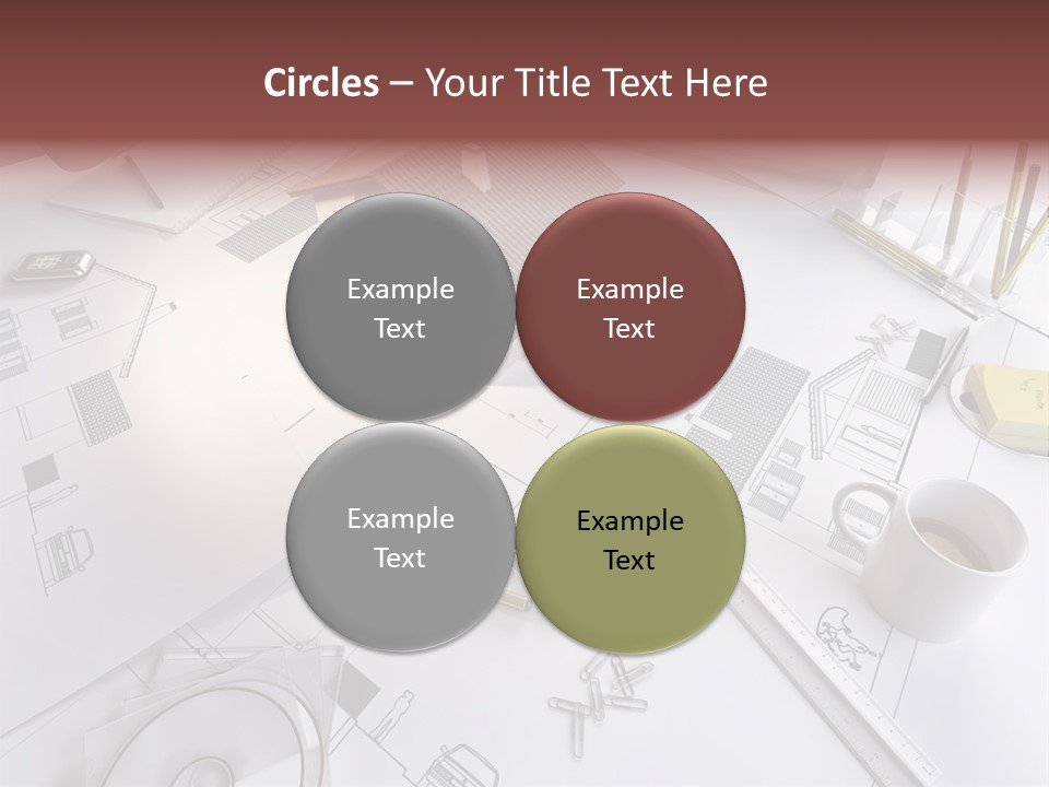 A House On Top Of A Blueprint With Pencils And A Cup Of Coffee PowerPoint Template