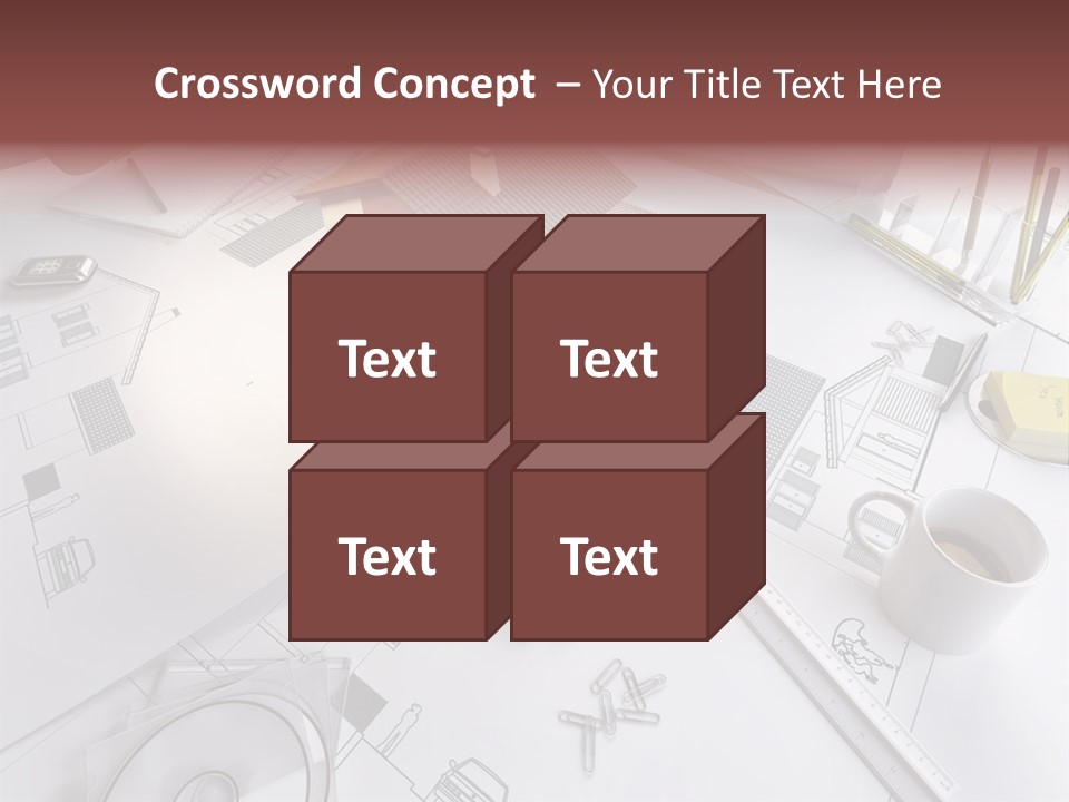 A House On Top Of A Blueprint With Pencils And A Cup Of Coffee PowerPoint Template