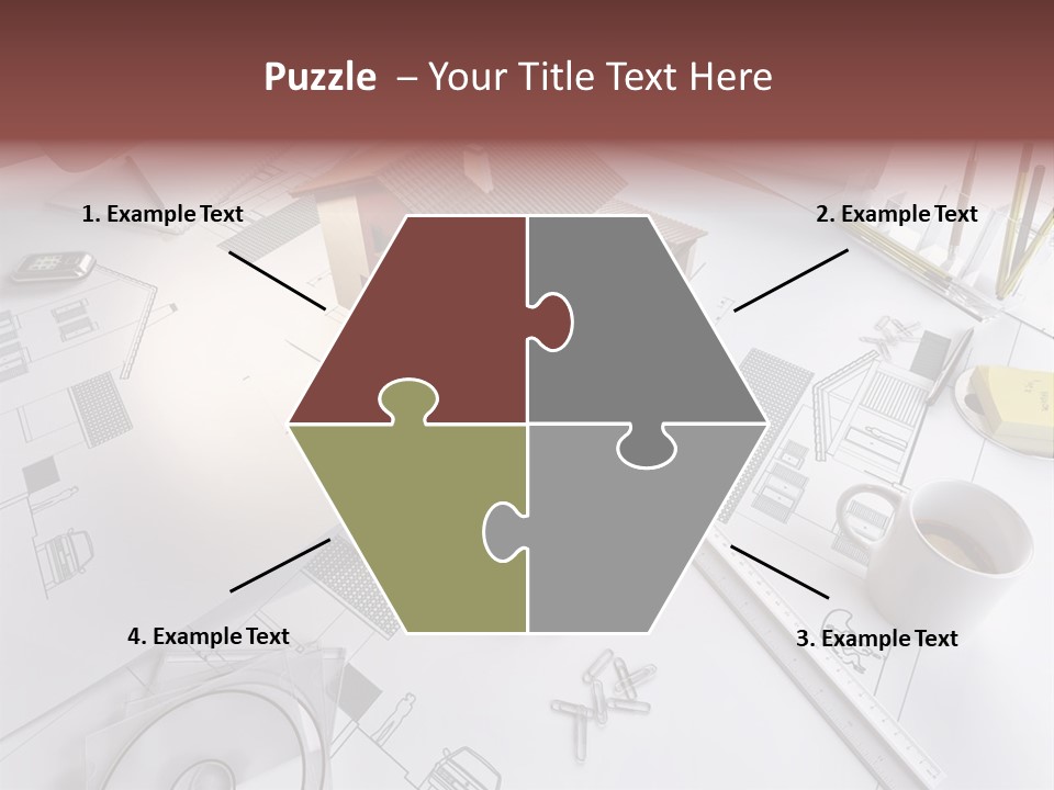 A House On Top Of A Blueprint With Pencils And A Cup Of Coffee PowerPoint Template