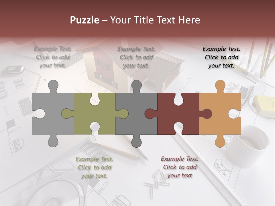 A House On Top Of A Blueprint With Pencils And A Cup Of Coffee PowerPoint Template