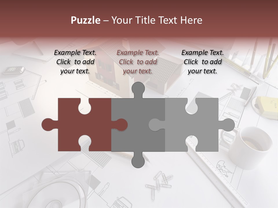 A House On Top Of A Blueprint With Pencils And A Cup Of Coffee PowerPoint Template