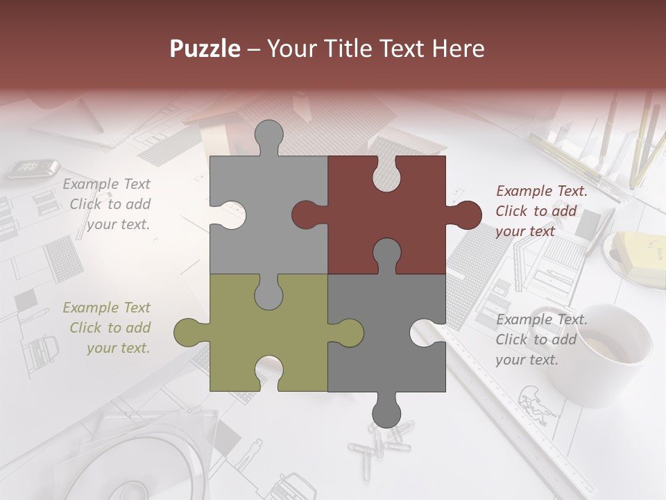 A House On Top Of A Blueprint With Pencils And A Cup Of Coffee PowerPoint Template