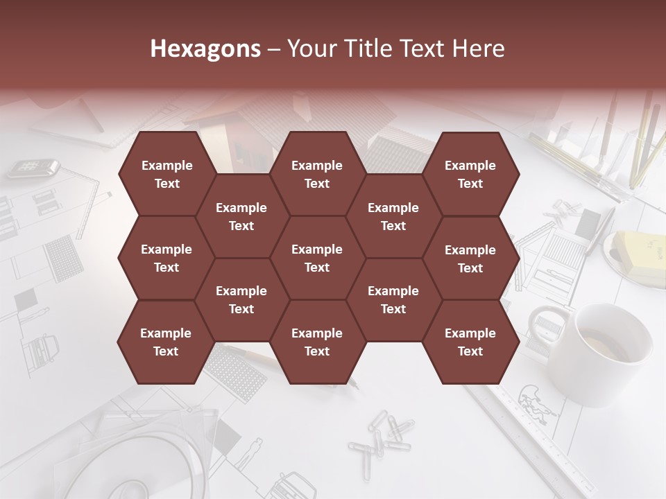 A House On Top Of A Blueprint With Pencils And A Cup Of Coffee PowerPoint Template