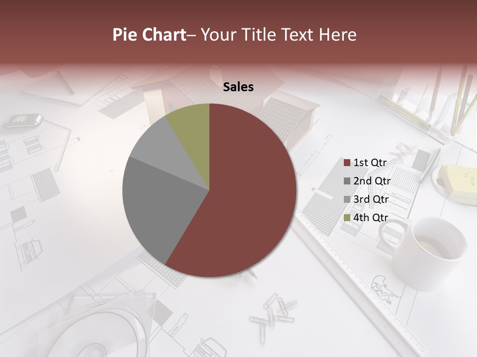 A House On Top Of A Blueprint With Pencils And A Cup Of Coffee PowerPoint Template