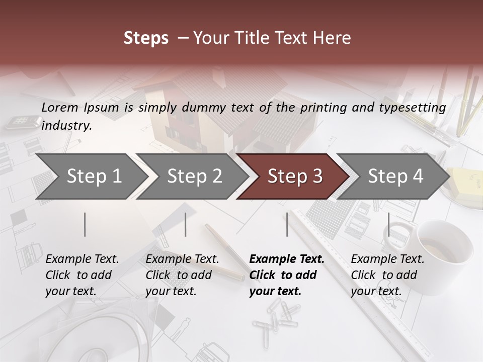 A House On Top Of A Blueprint With Pencils And A Cup Of Coffee PowerPoint Template