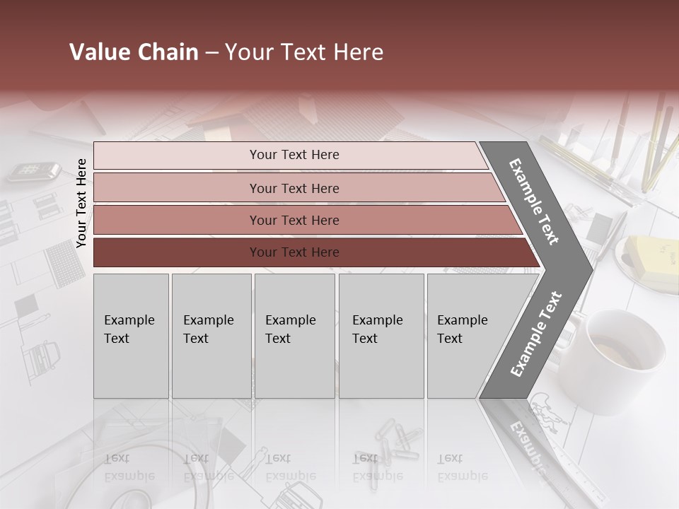 A House On Top Of A Blueprint With Pencils And A Cup Of Coffee PowerPoint Template