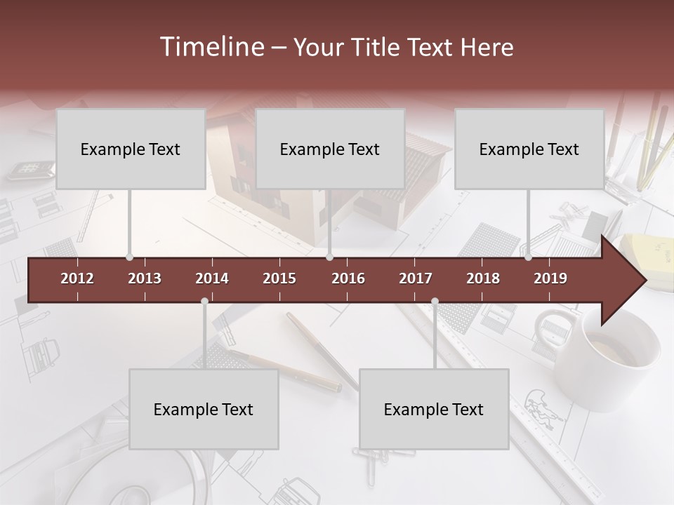 A House On Top Of A Blueprint With Pencils And A Cup Of Coffee PowerPoint Template