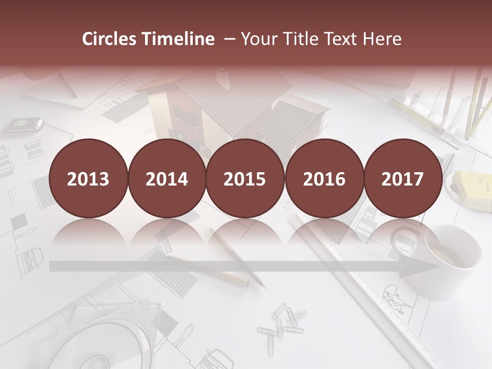 A House On Top Of A Blueprint With Pencils And A Cup Of Coffee PowerPoint Template