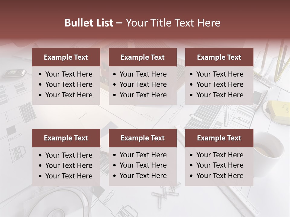 A House On Top Of A Blueprint With Pencils And A Cup Of Coffee PowerPoint Template