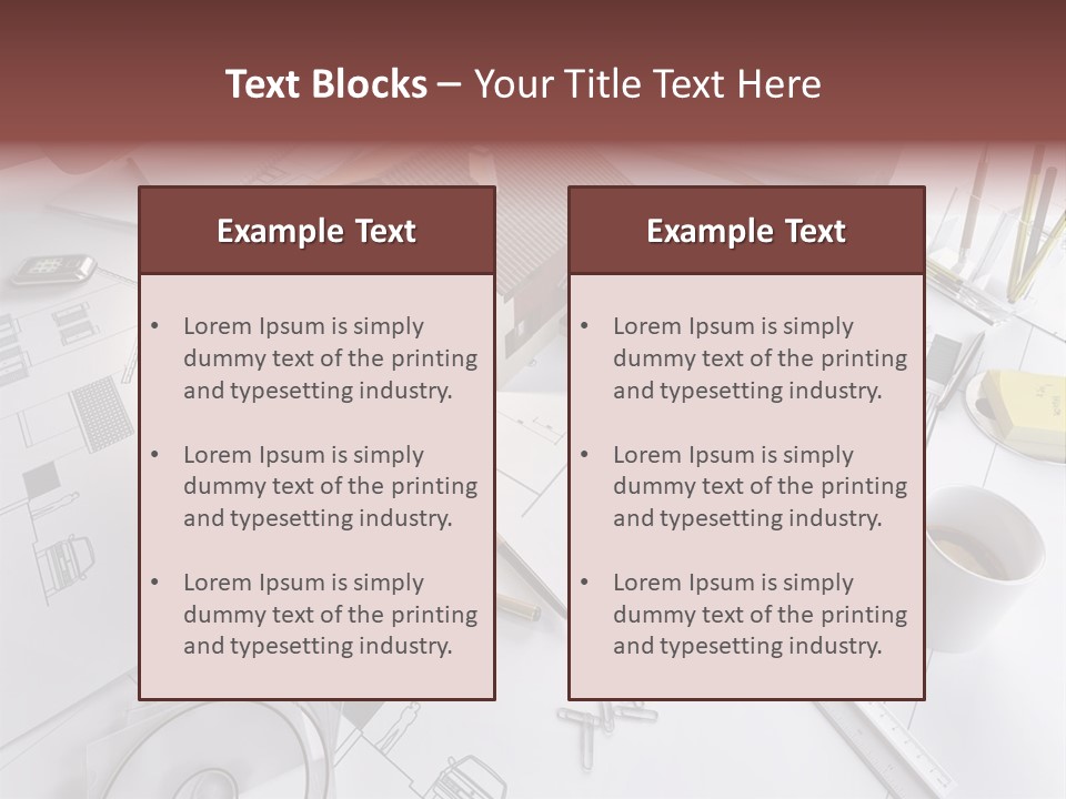 A House On Top Of A Blueprint With Pencils And A Cup Of Coffee PowerPoint Template
