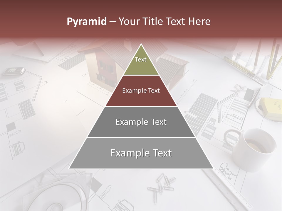 A House On Top Of A Blueprint With Pencils And A Cup Of Coffee PowerPoint Template
