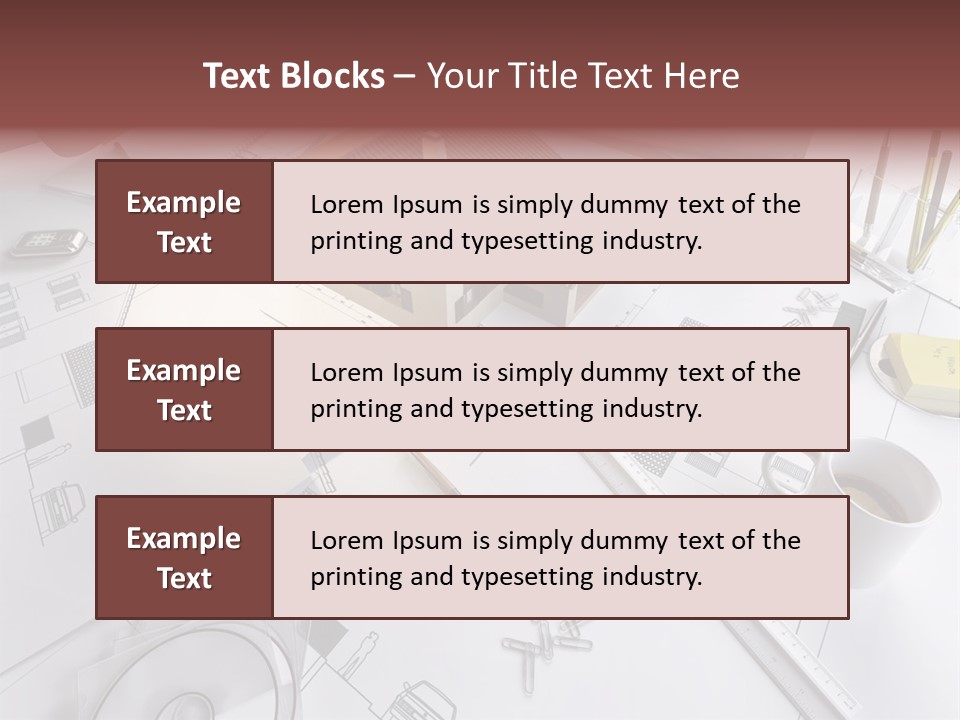 A House On Top Of A Blueprint With Pencils And A Cup Of Coffee PowerPoint Template