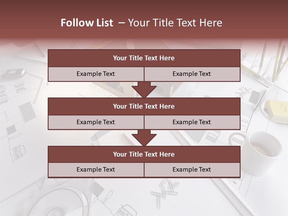 A House On Top Of A Blueprint With Pencils And A Cup Of Coffee PowerPoint Template