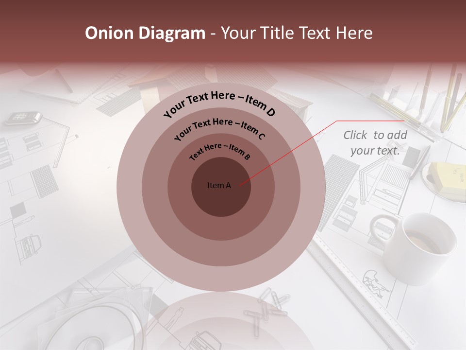 A House On Top Of A Blueprint With Pencils And A Cup Of Coffee PowerPoint Template