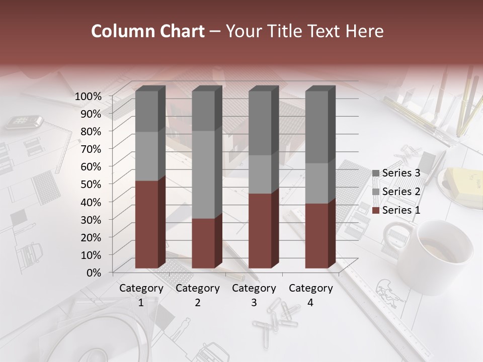 A House On Top Of A Blueprint With Pencils And A Cup Of Coffee PowerPoint Template