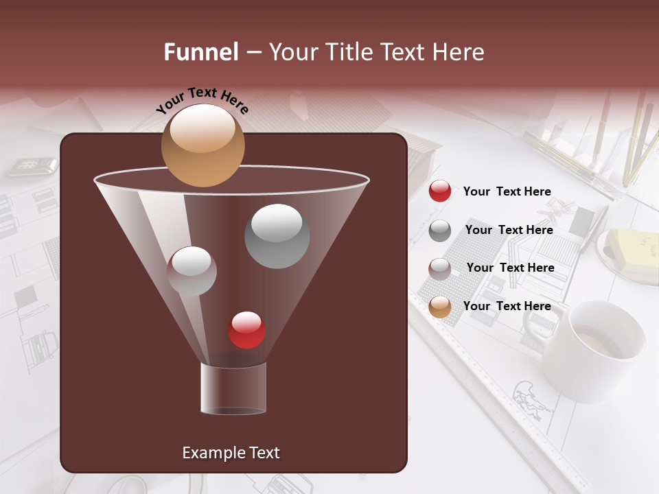 A House On Top Of A Blueprint With Pencils And A Cup Of Coffee PowerPoint Template