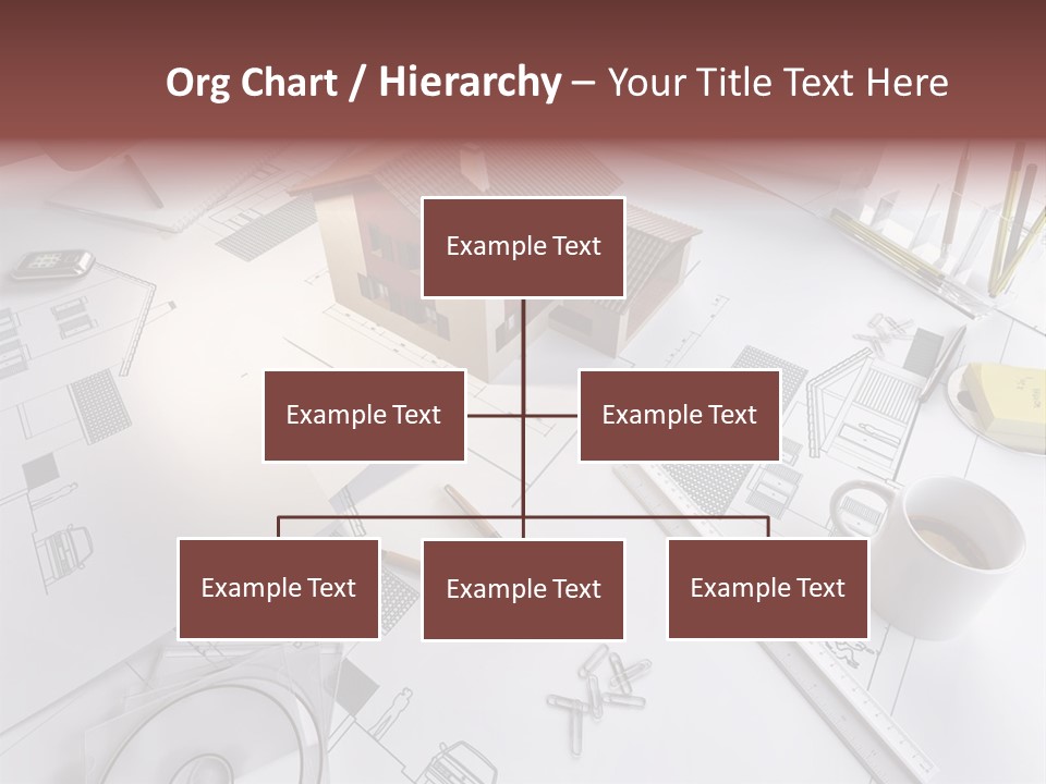 A House On Top Of A Blueprint With Pencils And A Cup Of Coffee PowerPoint Template