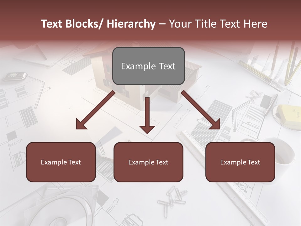 A House On Top Of A Blueprint With Pencils And A Cup Of Coffee PowerPoint Template