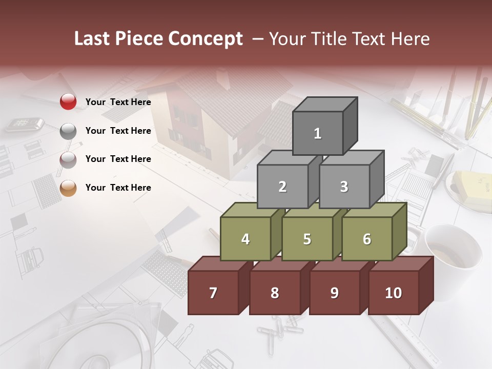 A House On Top Of A Blueprint With Pencils And A Cup Of Coffee PowerPoint Template