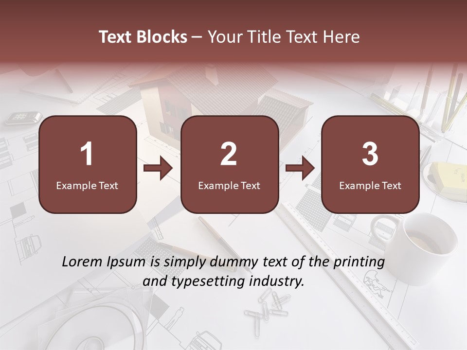 A House On Top Of A Blueprint With Pencils And A Cup Of Coffee PowerPoint Template