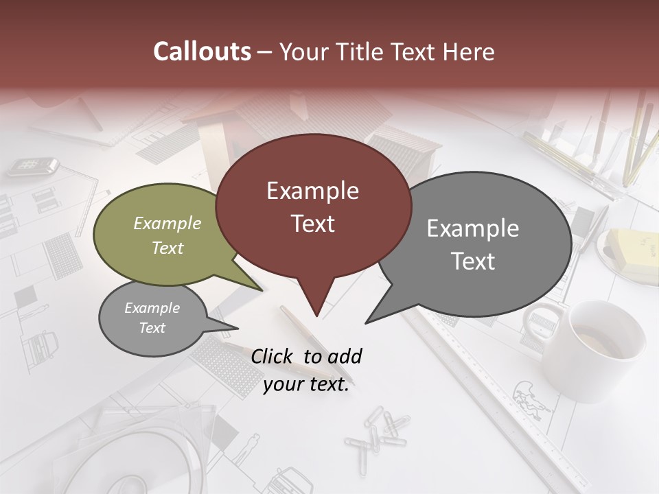 A House On Top Of A Blueprint With Pencils And A Cup Of Coffee PowerPoint Template