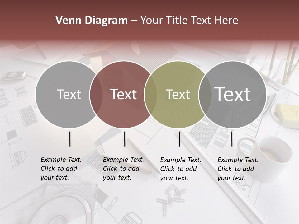 A House On Top Of A Blueprint With Pencils And A Cup Of Coffee PowerPoint Template