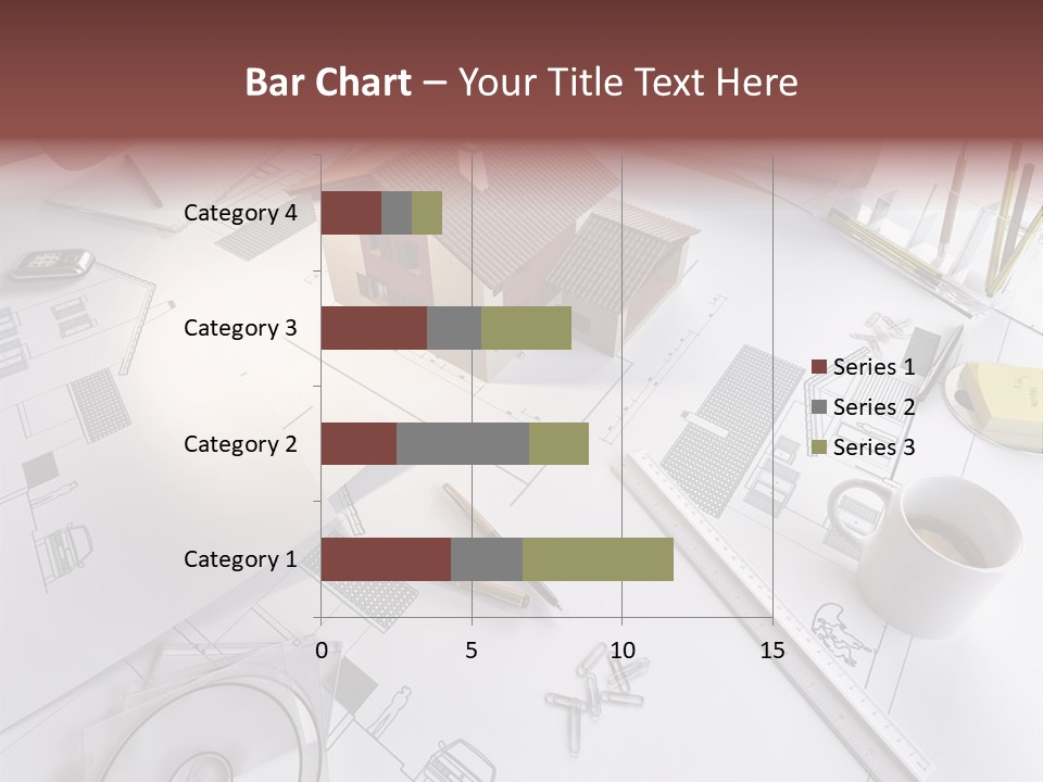 A House On Top Of A Blueprint With Pencils And A Cup Of Coffee PowerPoint Template
