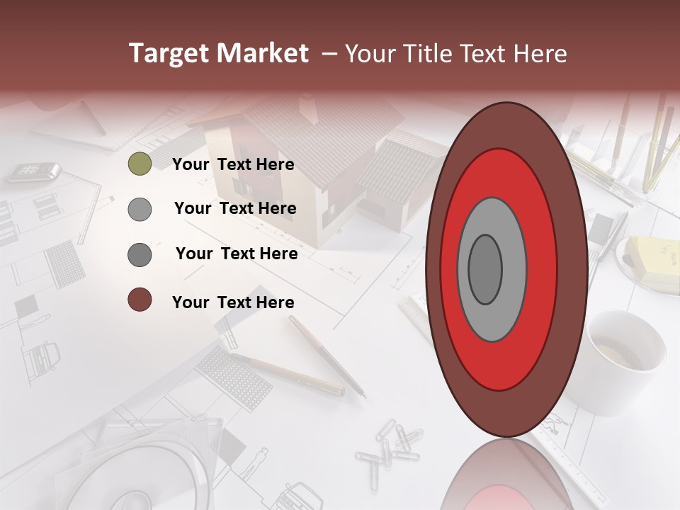 A House On Top Of A Blueprint With Pencils And A Cup Of Coffee PowerPoint Template