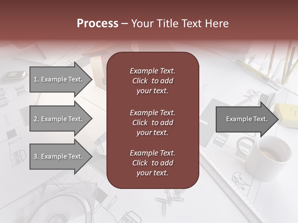 A House On Top Of A Blueprint With Pencils And A Cup Of Coffee PowerPoint Template