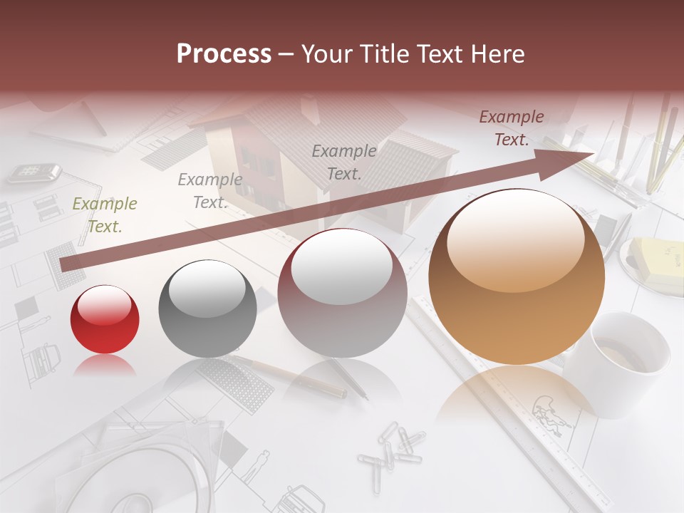 A House On Top Of A Blueprint With Pencils And A Cup Of Coffee PowerPoint Template