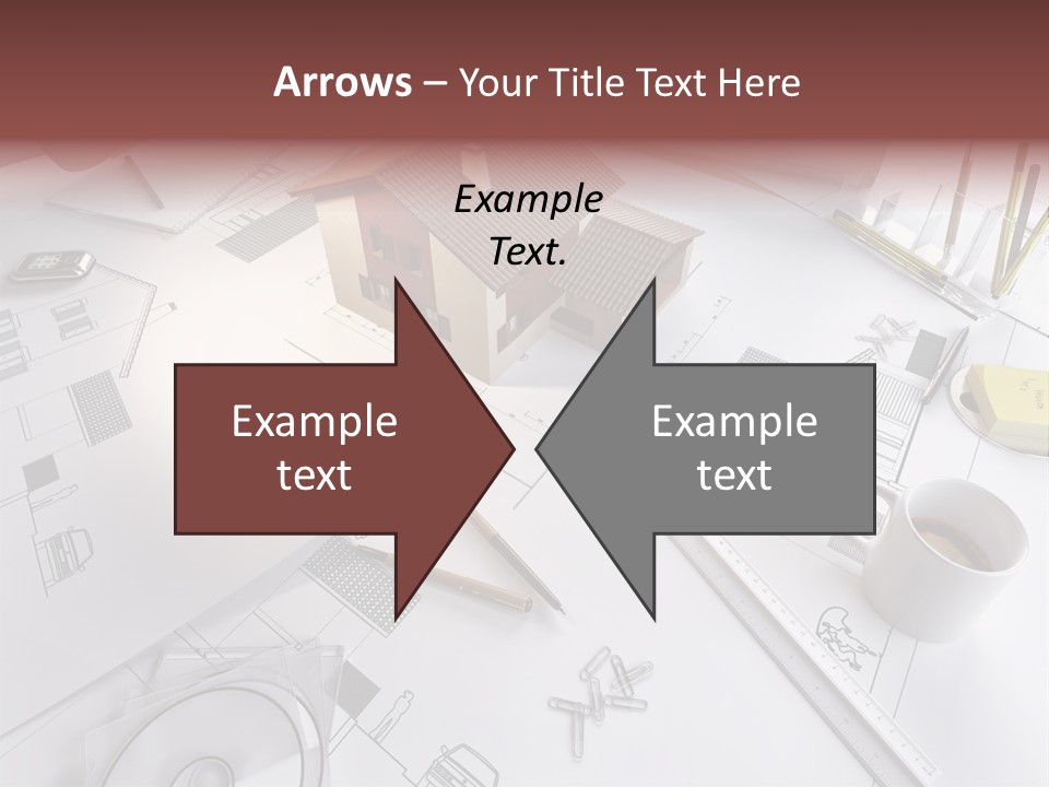 A House On Top Of A Blueprint With Pencils And A Cup Of Coffee PowerPoint Template